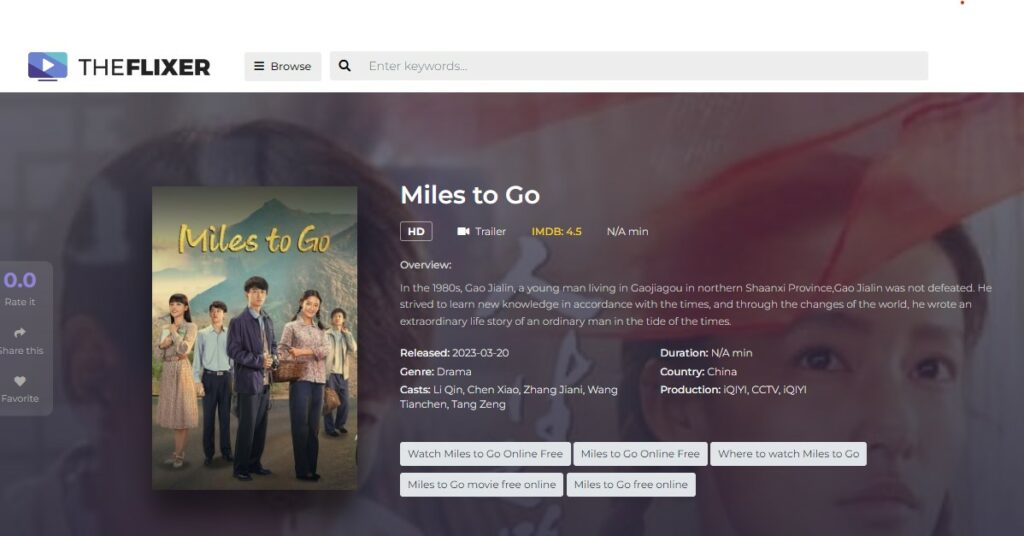 Search for "Miles to Go" on theflixer